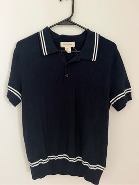 Men's Navy Polo with White Stripe Trim
